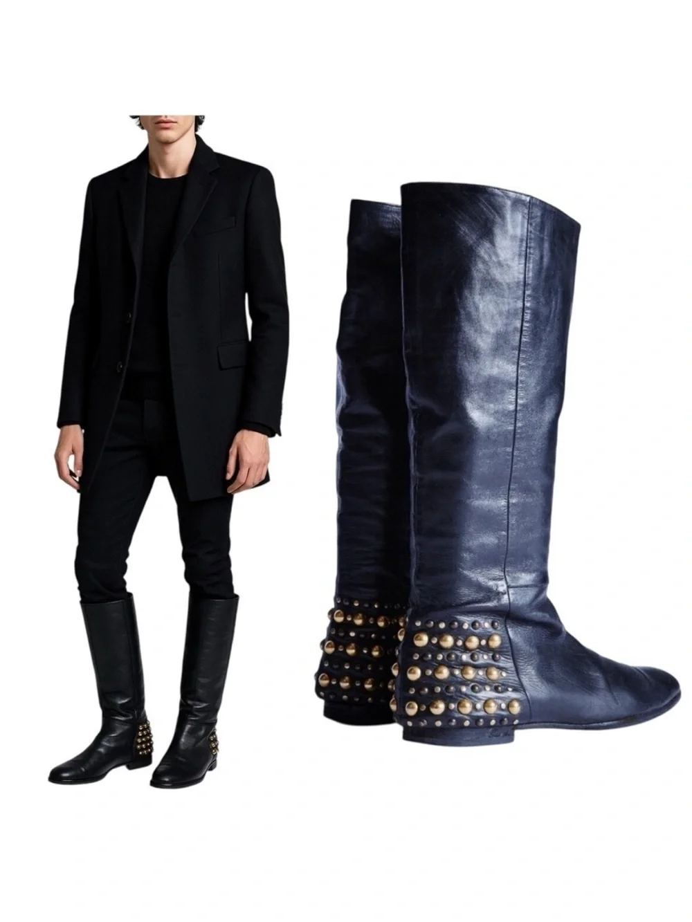 GUCCI Babouska Studded Knee High‎ Tall Leather Boots